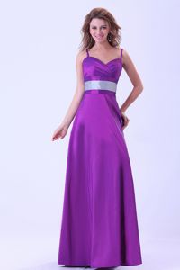 Elegant Purple Floor-length Dress For Damas with Spaghetti Straps and Belt