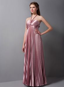 Exclusive Halter Pink Pleated Floor-length Prom Dresses For Damas in Easton