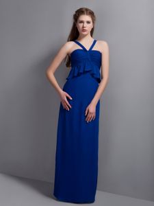 Unique Navy Blue V-neck Floor-length Damas Dresses with Straps in Colora