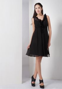 Elegant Ruffled V-neck Little Black Dama Dress For Quinceanera in Addison