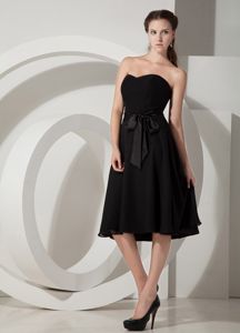 Sexy Sweetheart Black Tea-length Dresses For Damas with Ribbons in Erie