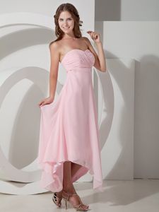 Baby Pink Ruched Sweetheart Asymmetrical Quince Damas Dresses in Taos