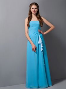 Simple Aqua Blue Strapless Floor-length 15 Dresses For Damas with Layers