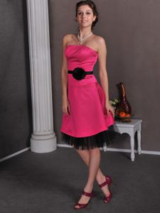 Inexpensive Zipper-up Hot Pink and Black 15 Dress For Damas with Flower
