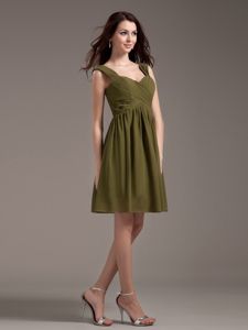 Elegant Olive Green Knee-length Quince Dama Dresses with Straps in Boise