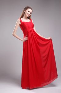 Red Empire Straps Floor-Length Ruched Prom Dress for Dama in Perth