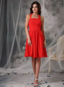 Affordable Zipper-up Halter Short Red Dama Dress for Quince under 100