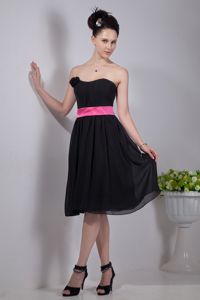 Sexy Black Strapless Knee-Length Chiffon Prom Dresses for Dama in Sonoma