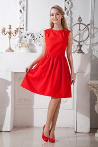 Simple Scoop Red Taffeta Party Dama Dresses in Knee-Length in Thousand Oaks