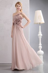 Light Pink One Shoulder Chiffon Dama Dress with Hand Made Flowers in Everett
