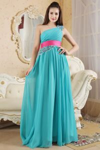 Teal Empire One Shoulder Ruches and Beading Dama Dress in Mejillones Chile