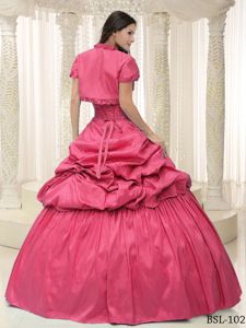 Rose Pink Sweetheart Full-length Quince Dresses with Beading and Pick-ups