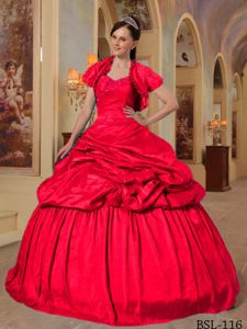 Luxurious Red Sweetheart Full-length Quince Dress with Pick-ups in Addison