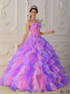 Lovely Colorful Strapless Long Sweet 15 Dresses with Flowers and Ruffles