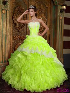 Bright Yellow Full-length Quinces Dress with Appliques and Ruffles in Elgin