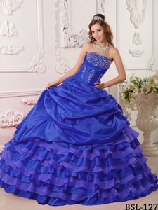 Royal Blue Strapless Full-length Quinceanera Dress with Pick-ups and Beading