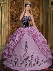 Rose Pink Strapless Long Quinceanera Gown with Embroidery and Pick-ups