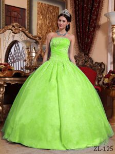 Bright Yellow Green Strapless Floor-length Sweet 16 Dress with Appliques