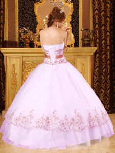 Lovely Strapless White Full-length Quince Dresses with Bow and Appliques