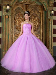 Rose Pink Ruched Strapless Long Quince Dresses with Appliques in Toledo