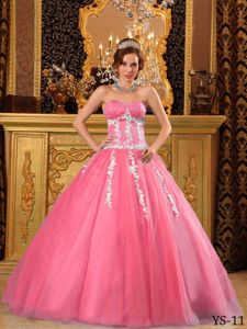 Watermelon Beaded Sweetheart Long Quinceanera Gowns with Appliques