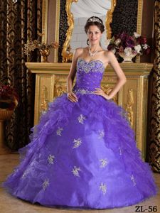 Sweetheart Purple Long Quinces Dress with Appliques and Ruffles in Toledo