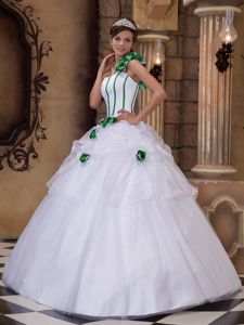 Elegant White Single Shoulder Full-length Quinceanera Dresses with Flowers