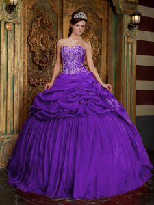 Beaded Purple Sweetheart Princess Quinceanera Dress with Pick-ups in Dayton