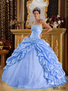 Strapless Floor-length Sweet 15 Dresses in Baby Blue with Pick-ups in Colfax