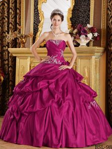 Chic Fuchsia Strapless Floor-length Quinceanera Gown Dresses with Appliques