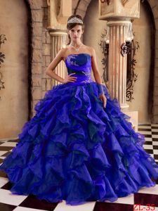 Ruffled Multi-color Strapless Sweet 15 Dress in Floor-length with Appliques