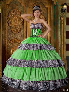 Luxurious Sweetheart Floor-length Quinceanera Gown in Green with Pattern