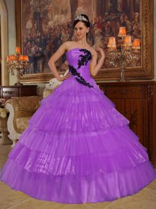 Timeless Purple Strapless A-line Quinceanera Gown Dresses with Appliques