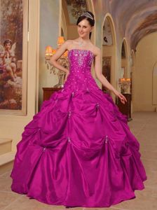 Strapless Floor-length Quinceanera Gown Dresses in Fuchsia with Pick-ups