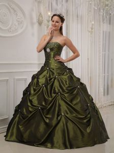 Strapless Princess Olive Green Quinceanera Dress with Pick-ups in Belmont