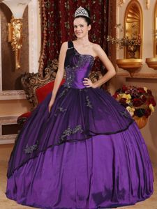 Appliqued One Shoulder Quinceanera Dresses in Dark Purple in Brantwood