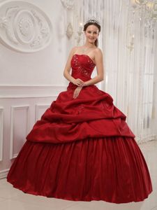 Strapless A-line Wine Red Dresses For Quinceanera with Pick-ups in Bristol