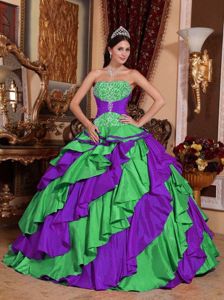 Purple and Green Strapless Quinceanera Dress with Appliques in Boyceville