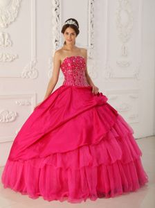 Hot Pink Strapless Floor-length Sweet 16 Dress with Appliques in Horicon