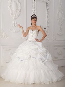 White Sweetheart Floor-length Sweet 16 Dress with Beading and Pick-ups