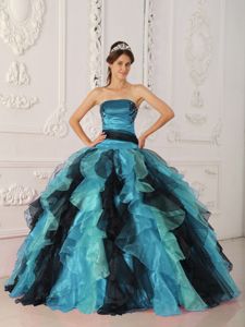 Multi-color Ruffled Strapless Floor-length Sweet 16 Dresses in Comstock