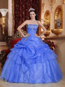 Blue Strapless Quinceanera Gown Dresses in Floor-length with Appliques