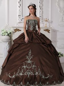 Brown Strapless Floor-length Sweet Sixteen Dress with Pick-ups in Blair