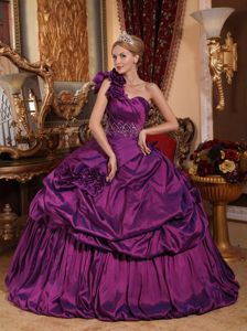 New Purple One Shoulder Floor-length Quinceanera Gown with Pick-ups