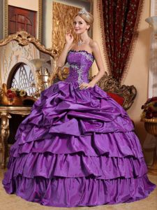 Purple Strapless Dress for Quince in Floor-length with Appliques in Clay