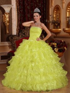 Strapless Floor-length Yellow Sweet 16 Dresses with Ruffles in Brewton