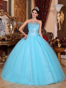 Baby Blue Sweetheart Floor-length Dress For Quinceanera with Beading