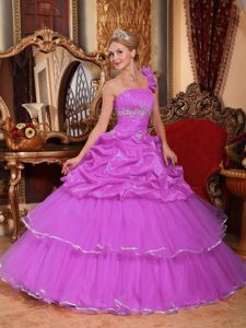 Classy One Shoulder Pick-ups Lavender Quinceanera Dress with Appliques