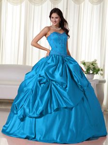 Teal Appliqued Quinceanera Gown Dress with Pick-ups in Trinidad Bolivia