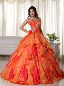 Sweetheart Orange Ruffled Appliques Quince Dress in San Isidro Argentina